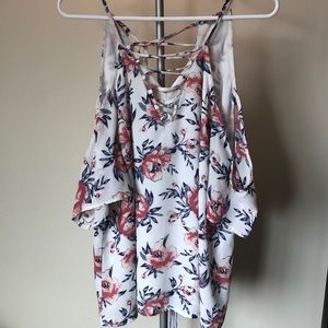 Floral white cold shoulder top